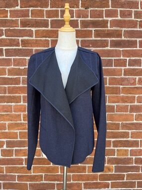 Vince Navy Textured Open-Front Draped Blazer